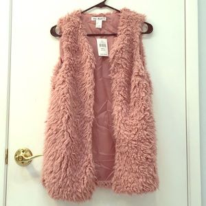 Light pink, pale mauve shaggy, fuzzy, vest